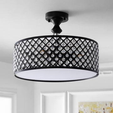 Elise 17" Crystal/Metal Drum Semi-Flush Mount - JONATHAN Y